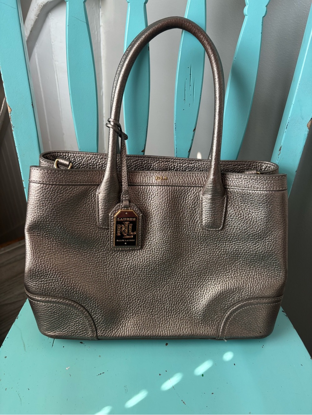 Lauren Ralph Lauren Metallic Bronze Pebbled Leather Tote
